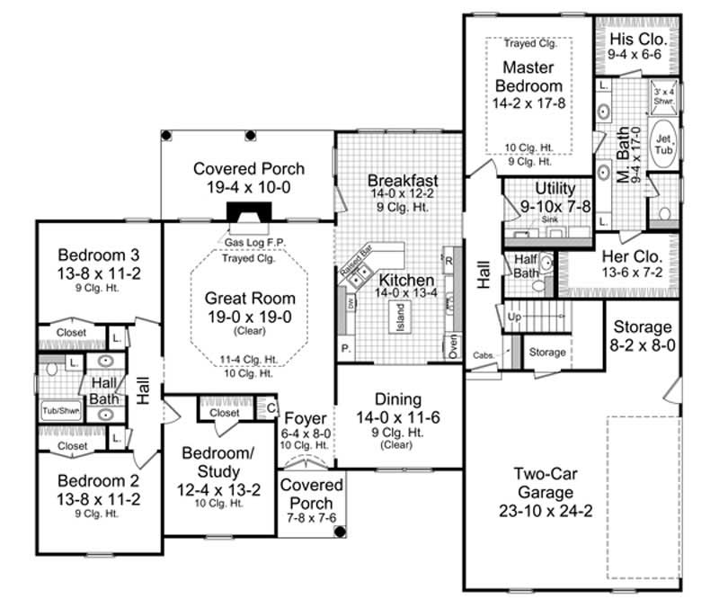 Floor Plan First Story of Country Plan #141-1005