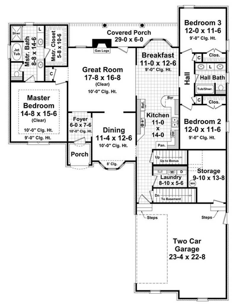 Floor Plan First Story of Acadian Plan #141-1009