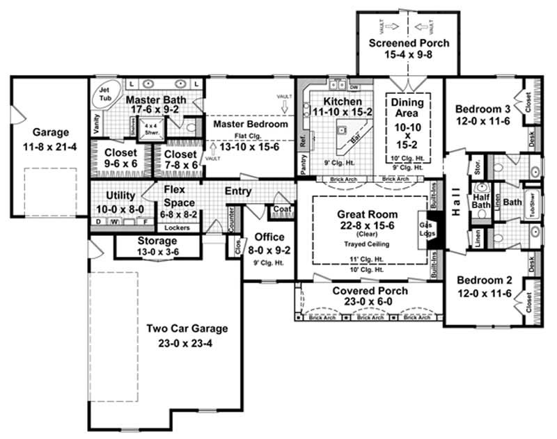 Floor Plan First Story of Acadian Plan #141-1013