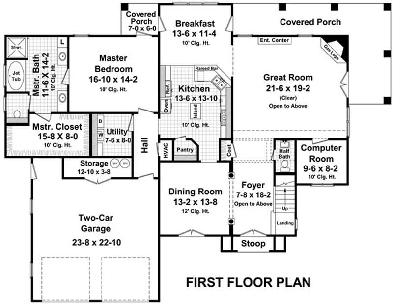 Floor Plan First Story of Country Plan #141-1016
