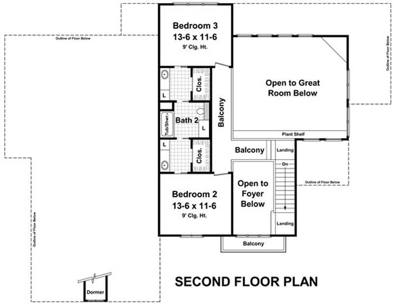 Floor Plan Second Story of Country Plan #141-1016