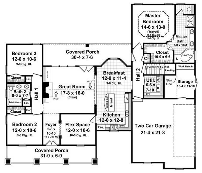 Floor Plan First Story of Country Plan #141-1017