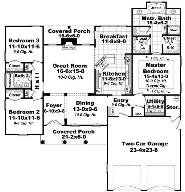 Floor Plan First Story of Acadian Plan #141-1022