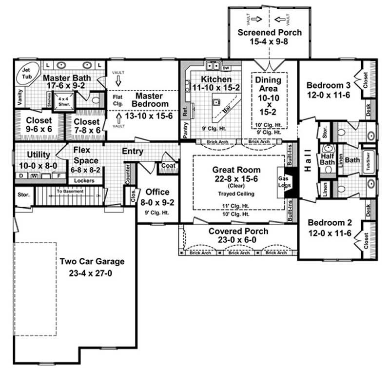 Floor Plan First Story of Acadian Plan #141-1025