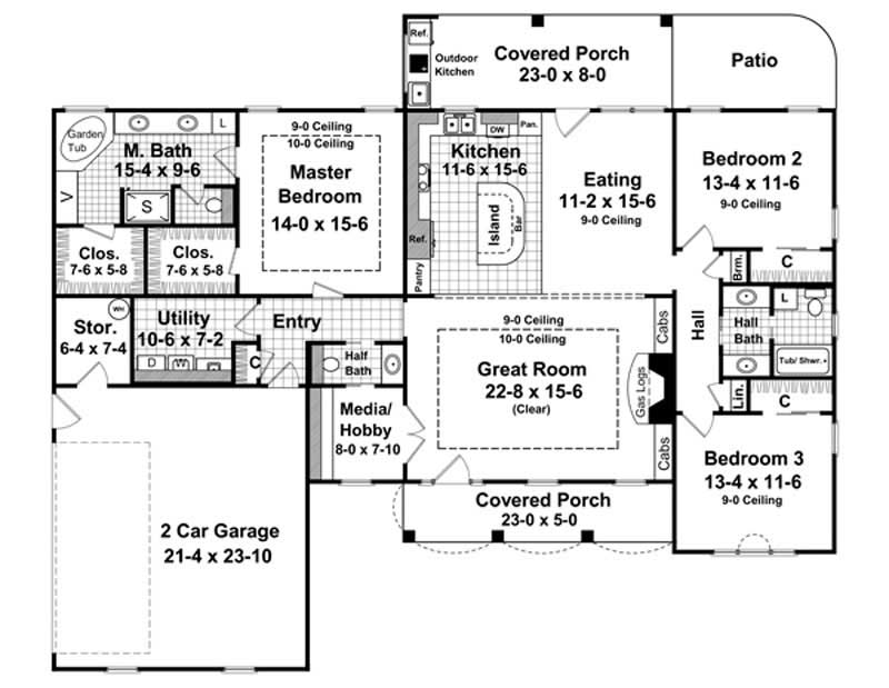Floor Plan First Story of Country Plan #141-1026