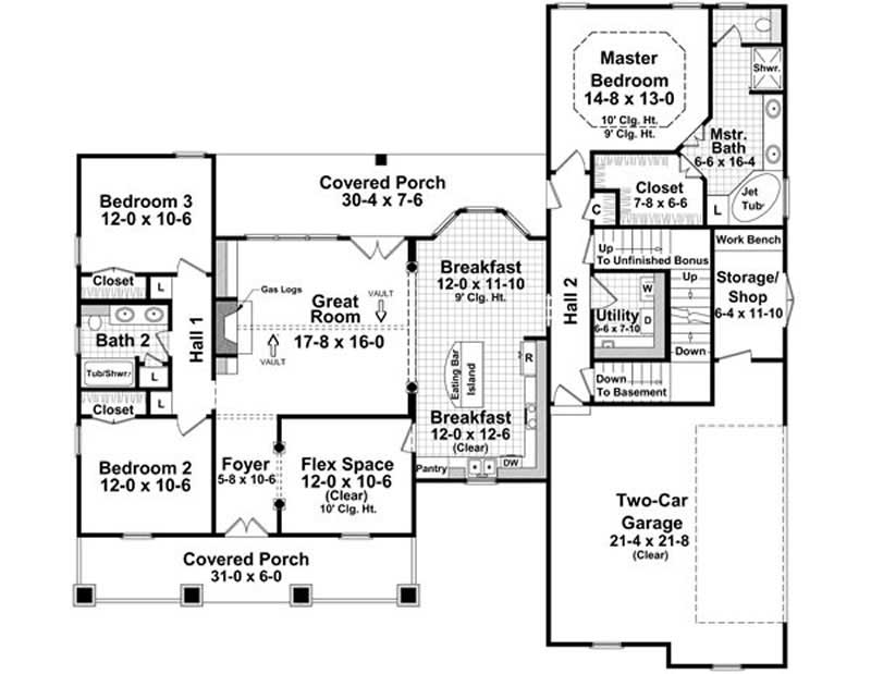 Floor Plan First Story of Country Plan #141-1030