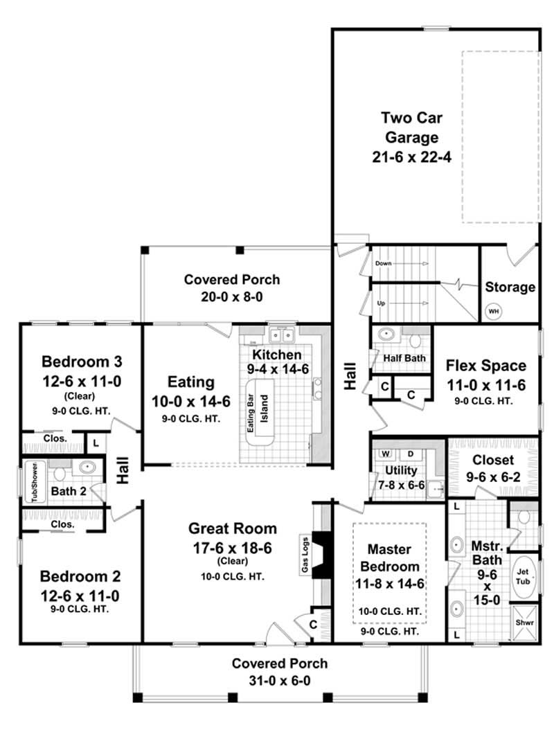 Floor Plan First Story of Country Plan #141-1032