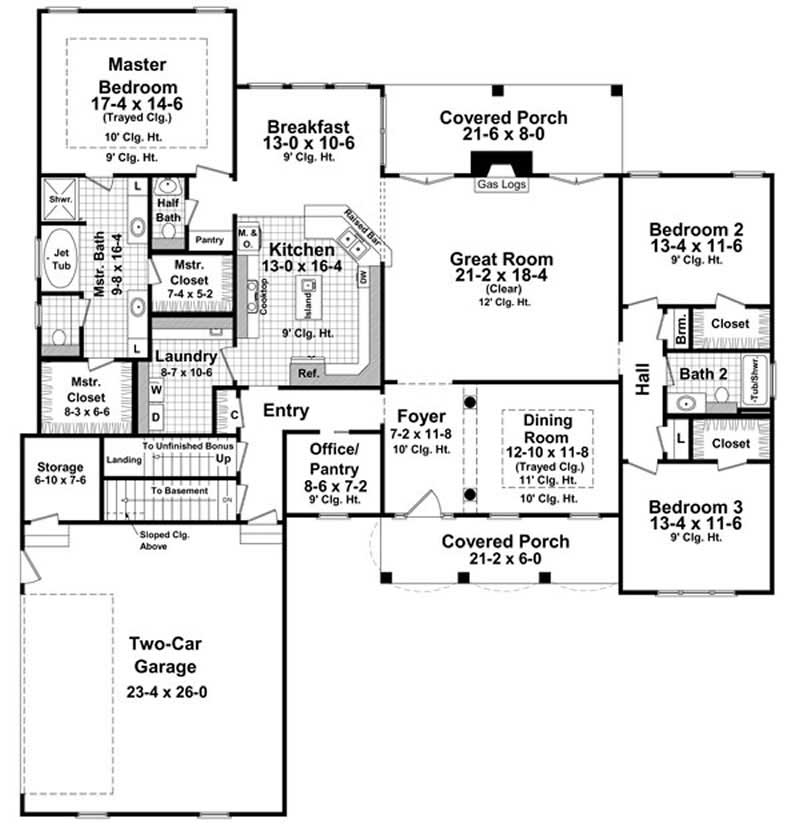 Floor Plan First Story of Country Plan #141-1033