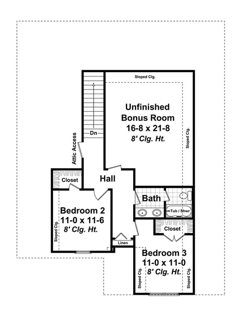 Floor Plan Second Story of Craftsman Plan #141-1034