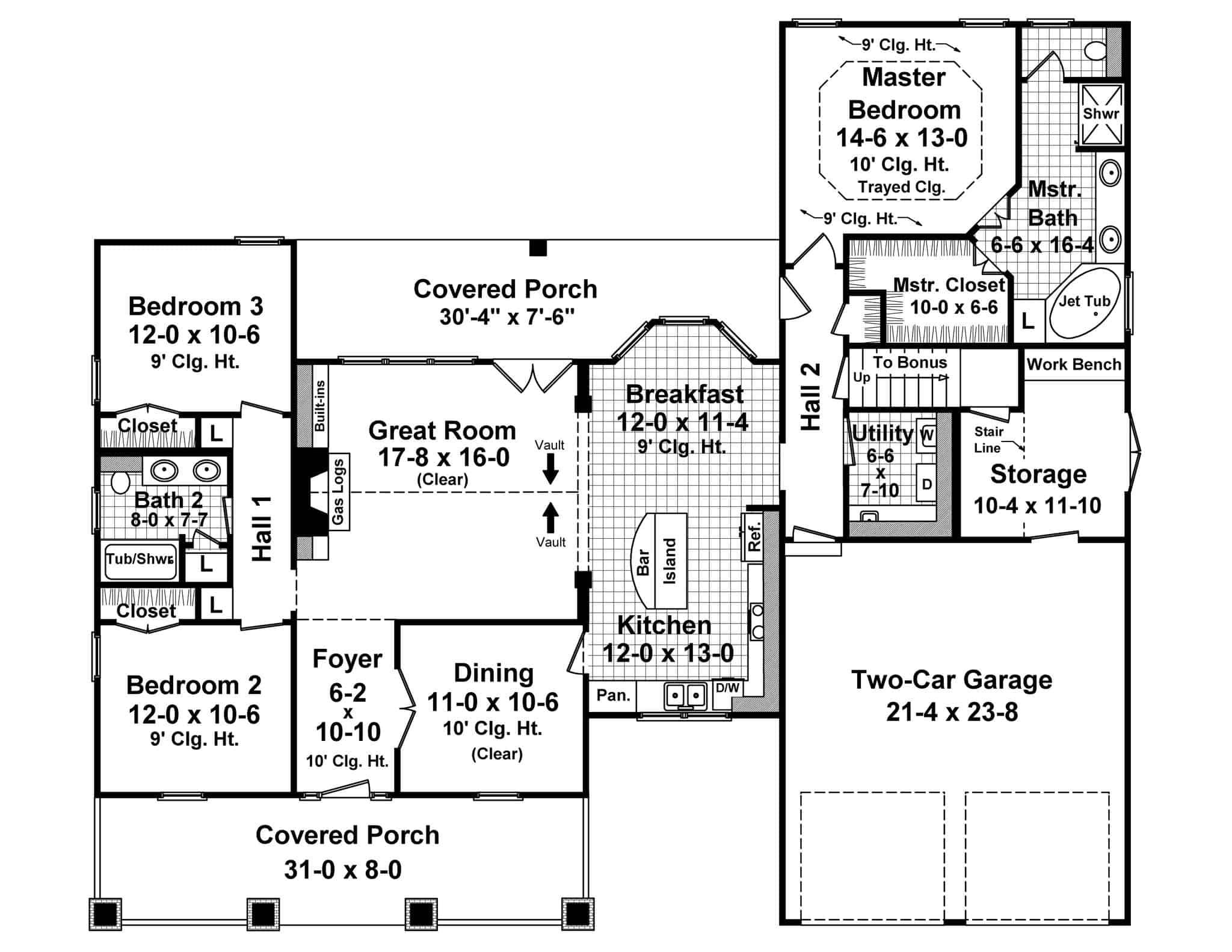 Floor Plan First Story of Country Craftsman Plan #141-1035