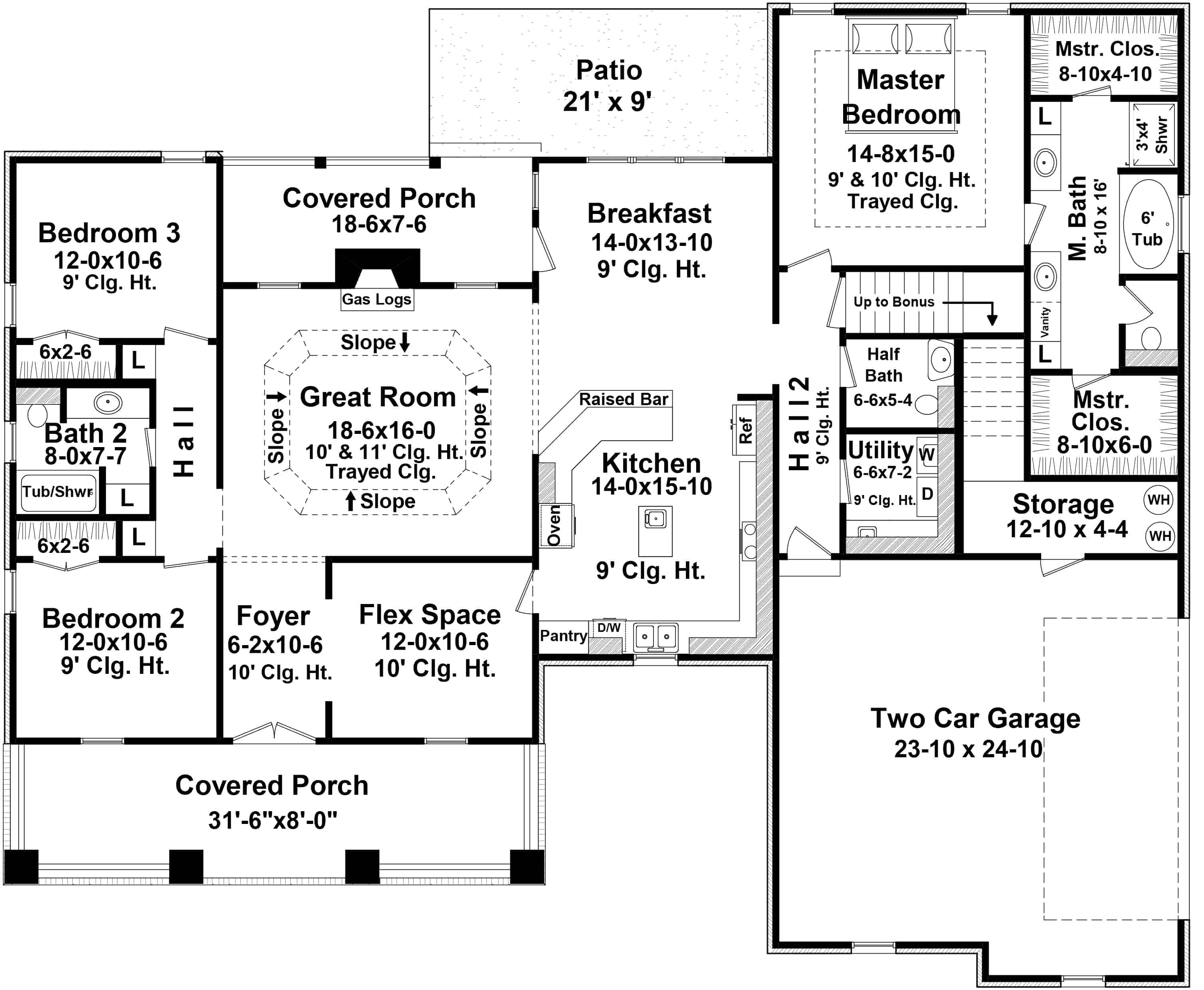Floor Plan Main Level of Country Plan #141-1036