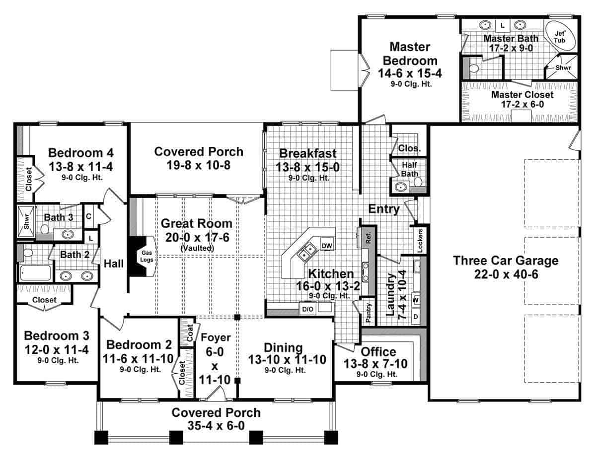 Floor Plan First Story of Ranch Plan #141-1038