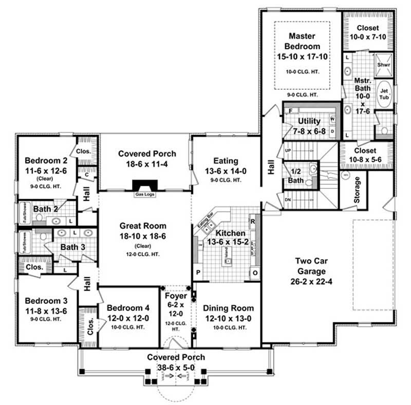 Floor Plan First Story of Country Plan #141-1040