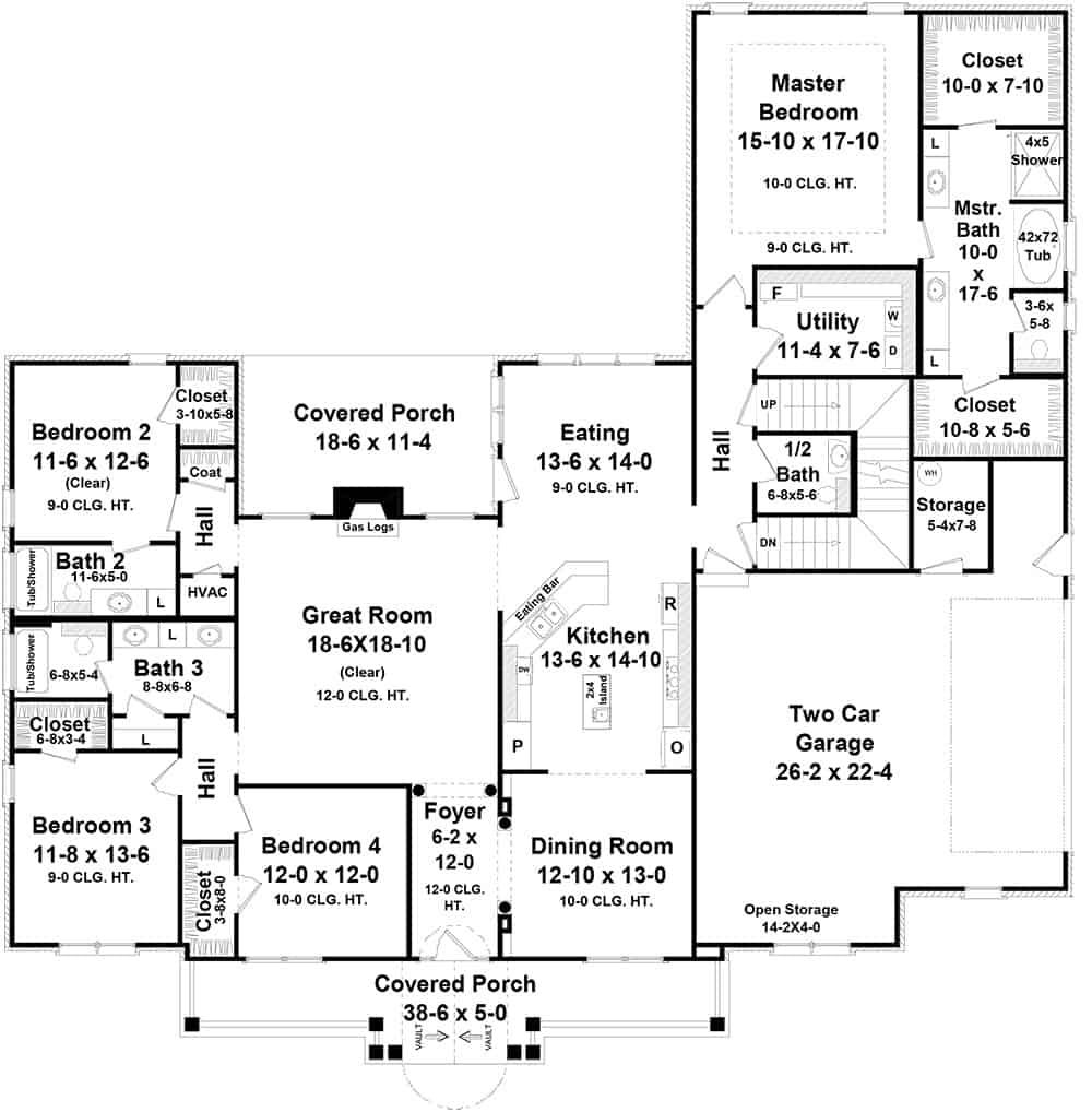 Floor Plan First Story of Country Plan #141-1041