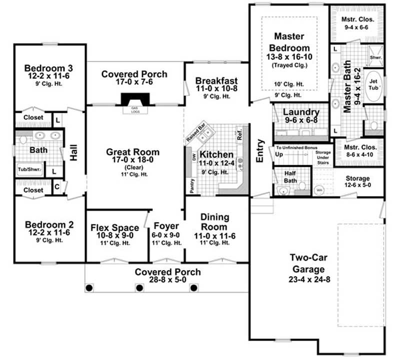Floor Plan First Story of Acadian Plan #141-1042