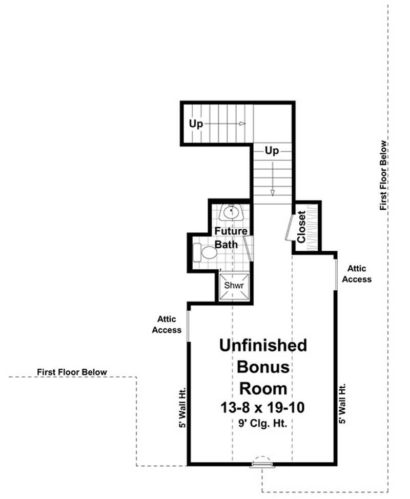 Floor Plan Bonus Room of Acadian Plan #141-1042