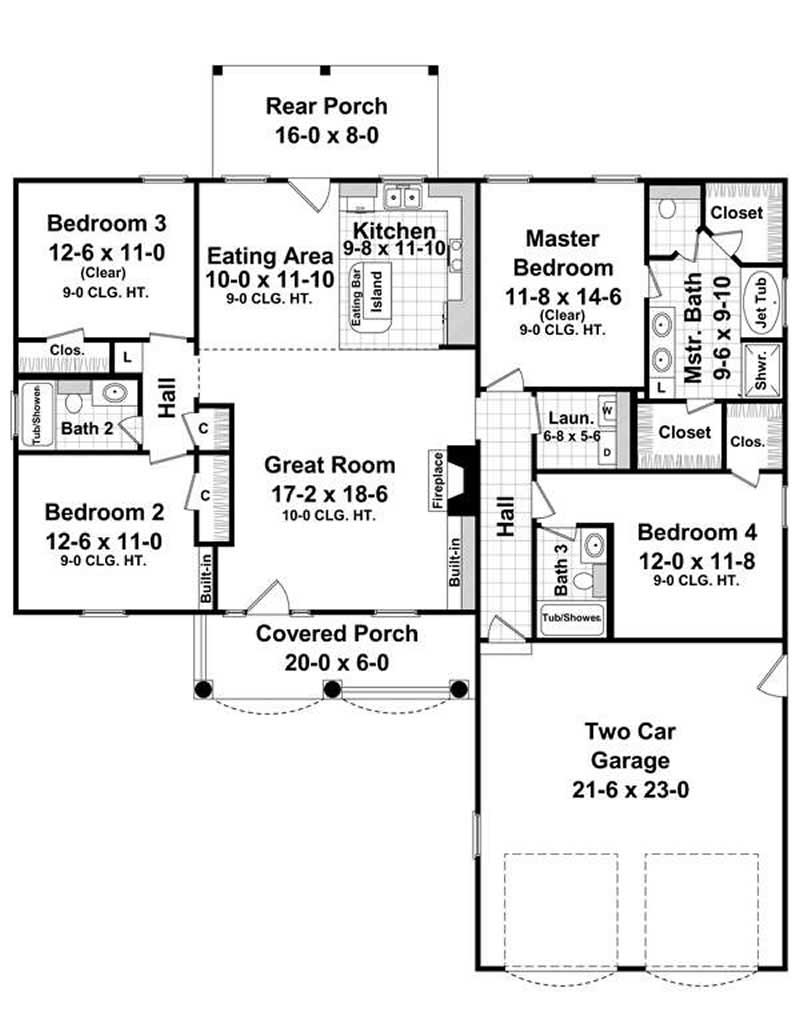 Floor Plan First Story of Ranch Plan #141-1043