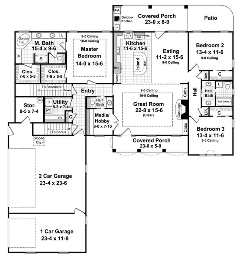 Floor Plan First Story of Country Plan #141-1048