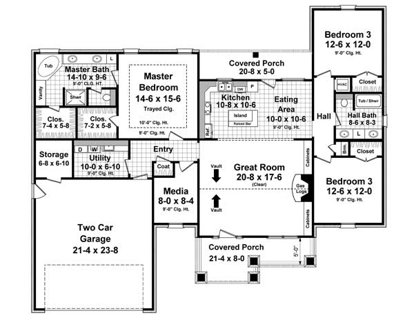 Floor Plan First Story of Country Plan #141-1054