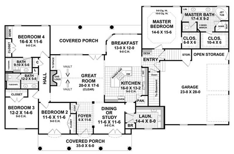 Floor Plan First Story of Country Plan #141-1055
