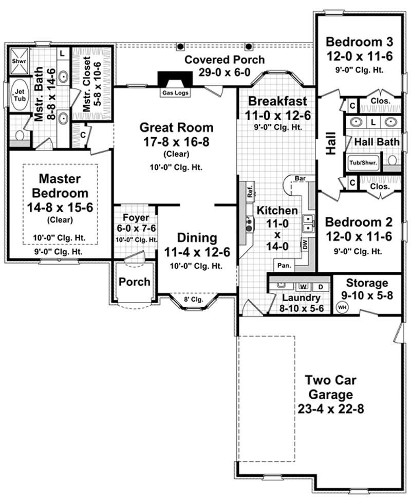 Floor Plan First Story of Country Plan #141-1056