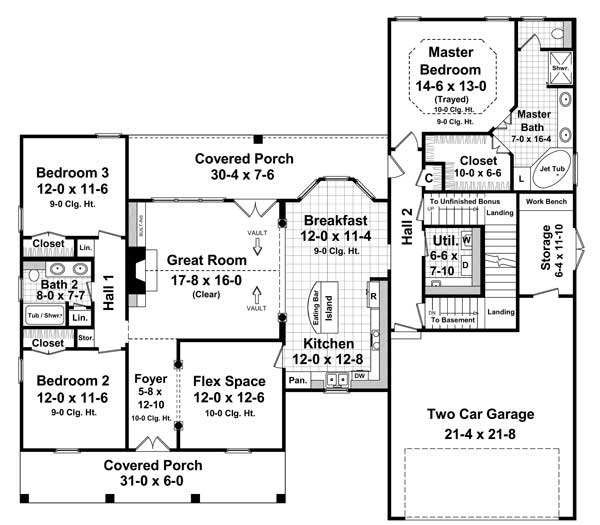 Floor Plan First Story of Country Plan #141-1057