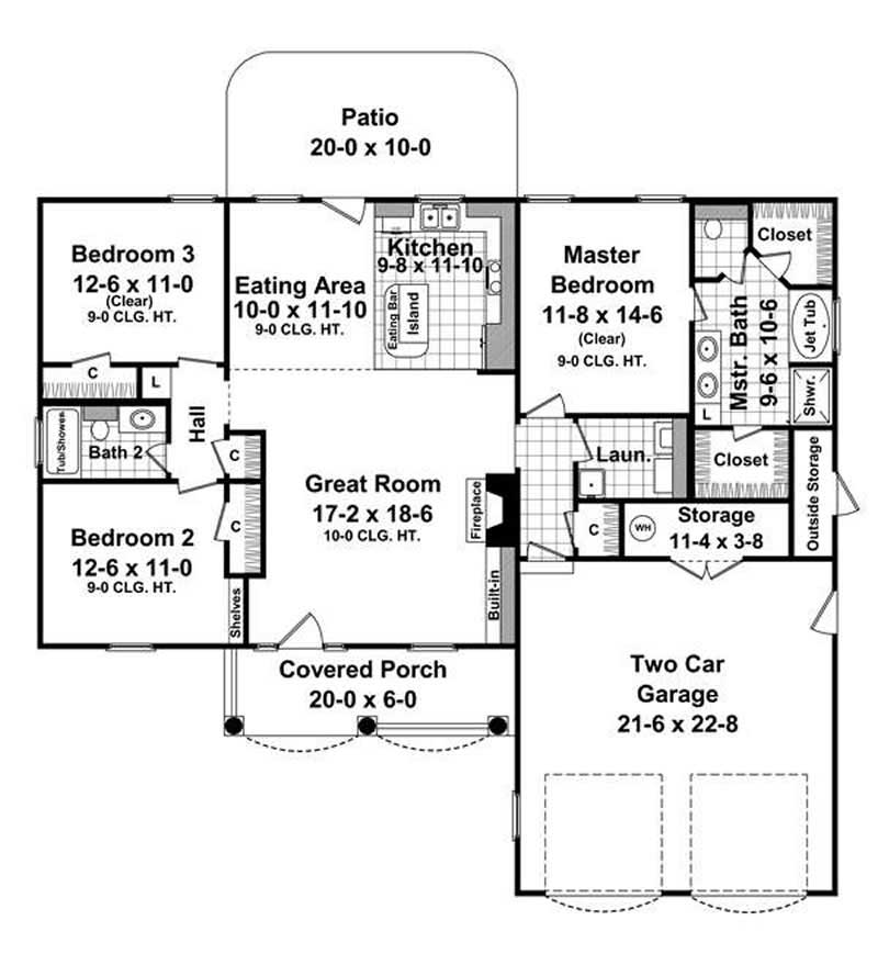 Floor Plan First Story of Acadian Plan #141-1059