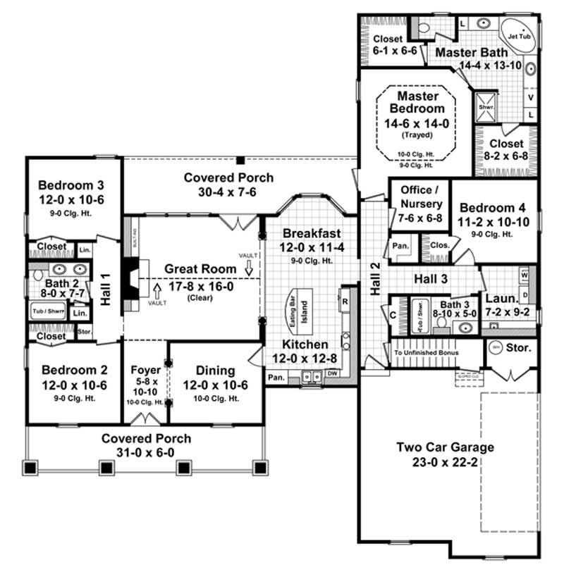 Floor Plan First Story of Country Plan #141-1060