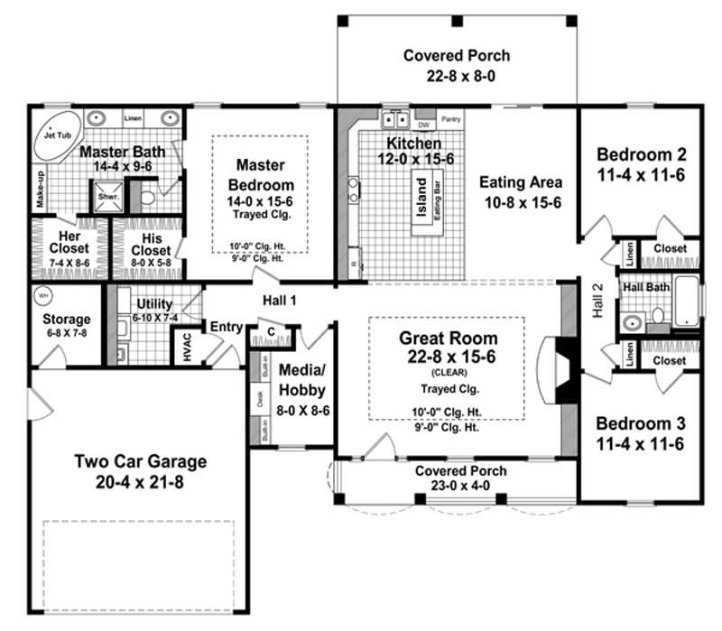 Floor Plan First Story of Country Plan #141-1064