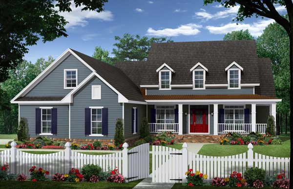Front elevation of Cape Cod home (ThePlanCollection: House Plan #141-1065)