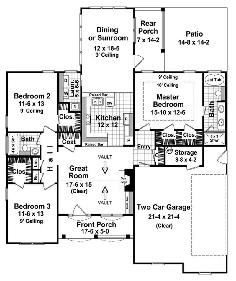 Floor Plan First Story of Acadian Plan #141-1070