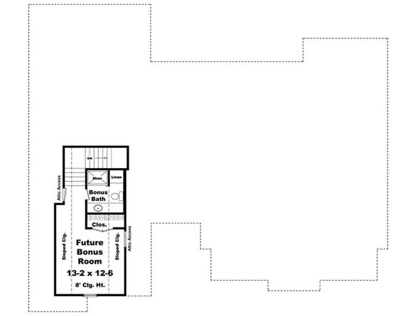 Floor Plan Second Story of Acadian Plan #141-1071