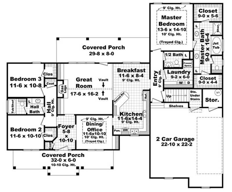 Floor Plan First Story of Ranch Plan #141-1072