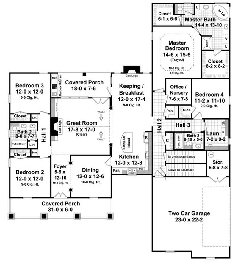 Floor Plan First Story of Country Plan #141-1073