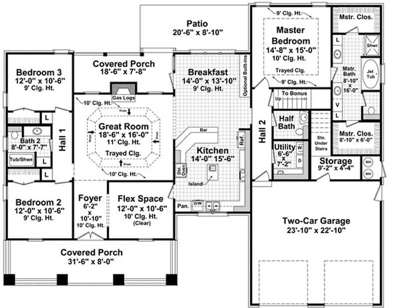 Floor Plan First Story of Craftsman Plan #141-1075