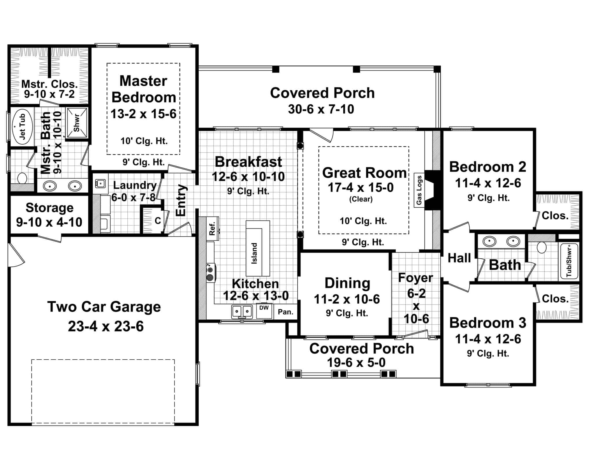 Floor Plan Main Level of Country Plan #141-1077