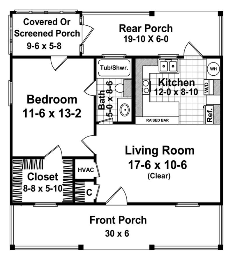 Floor Plan Main Level of Small House Plans #141-1079