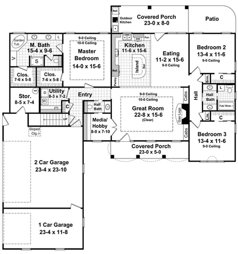 Floor Plan First Story of Country Plan #141-1080