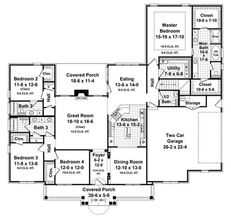 Floor Plan First Story of Acadian Plan #141-1082