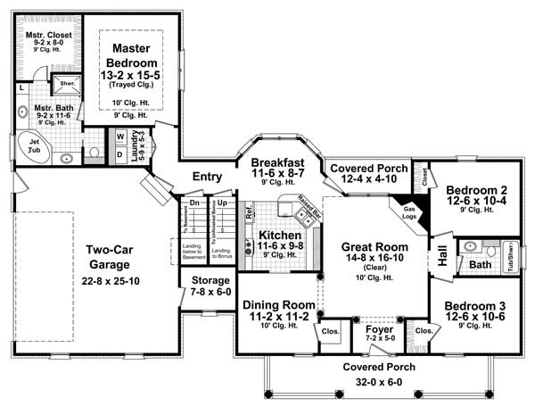 Floor Plan First Story of Acadian Plan #141-1090