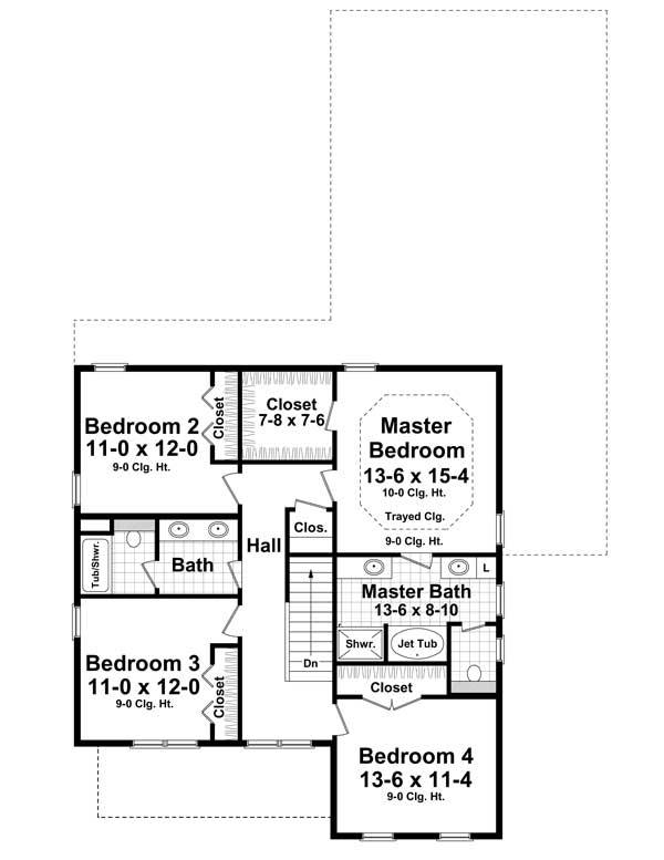 Floor Plan Second Story of Southern Plan #141-1093