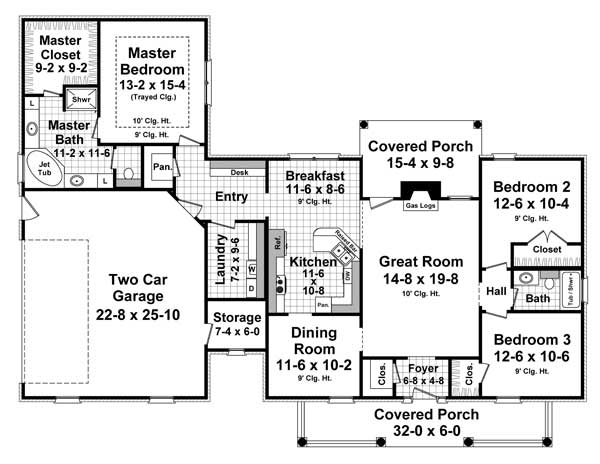 Floor Plan First Story of Country Plan #141-1095