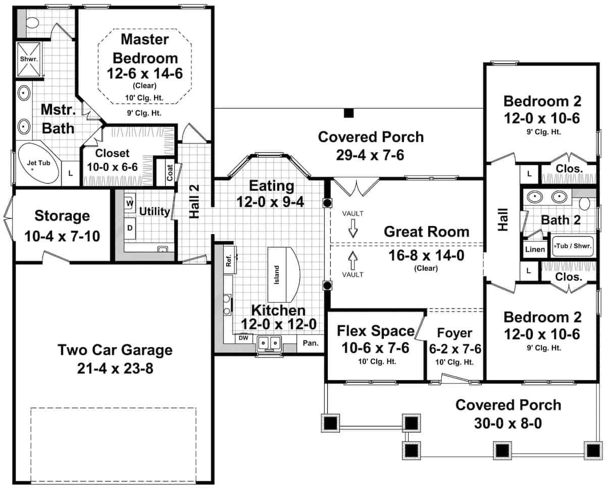 Main Level of Craftsman Plan #141-1096