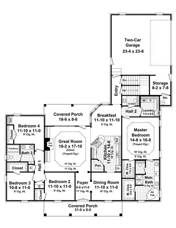 Floor Plan First Story of Acadian Plan #141-1102