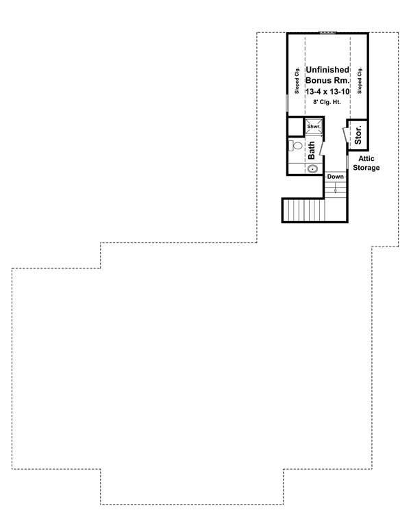 Floor Plan Bonus Room of Acadian Plan #141-1102