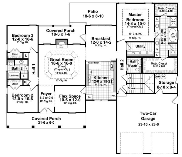 Floor Plan First Story of Acadian Plan #141-1104