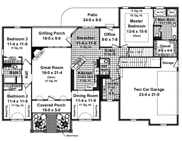 Floor Plan First Story of Acadian Plan #141-1106