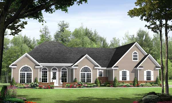 This is a computer rendering of these Traditional House Plans.