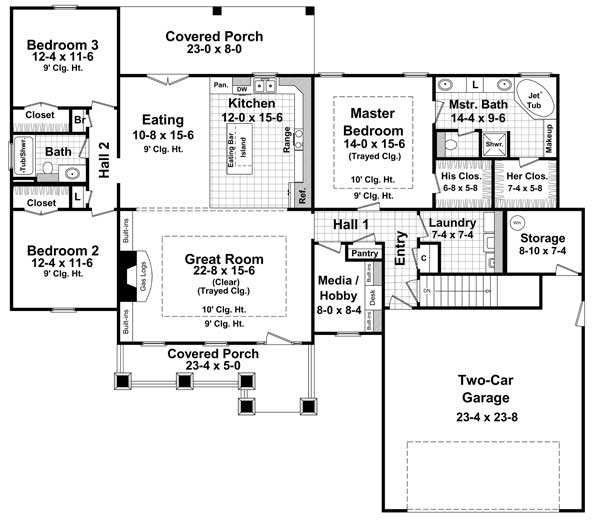 Floor Plan First Story of Country Plan #141-1108