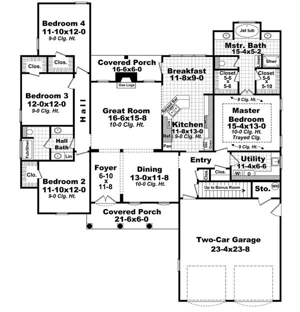 Floor Plan First Story of Acadian Plan #141-1109